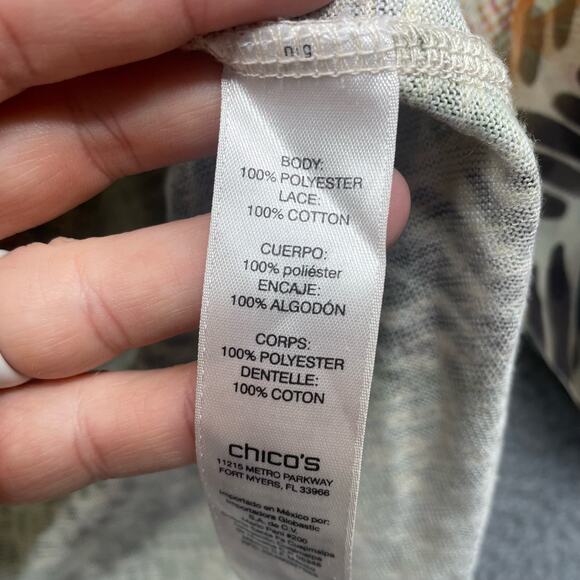 CHICO'S Boho Top Women's 0 Small Abstract Artsy Print Casual Lightweight - Picture 8 of 10